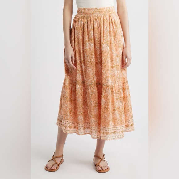 Cleobella Cream and Tan Floral Maxi Skirt - Picture 1 of 13
